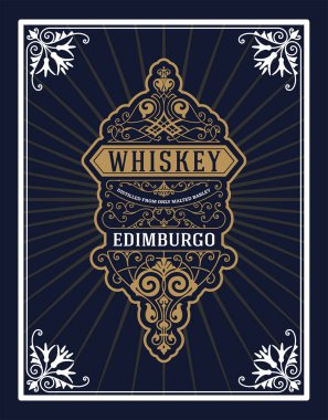 Retro logo için viski ya da diğer ürünleri ile çerçeve çiçek