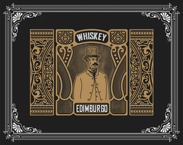 Etiquette whisky avec vieux cadres. Vecteur stratifié — Image vectorielle