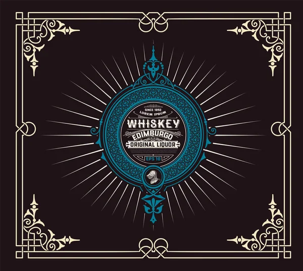 Whiskey label with old ornaments. — Stock Vector