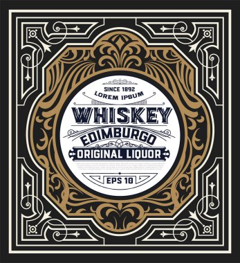 Viski ve Şarap etiketi için eski etiket tasarımı, Restoran afişi,