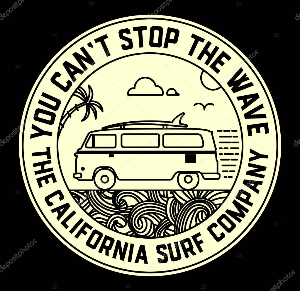 Surf label with van and surf elements