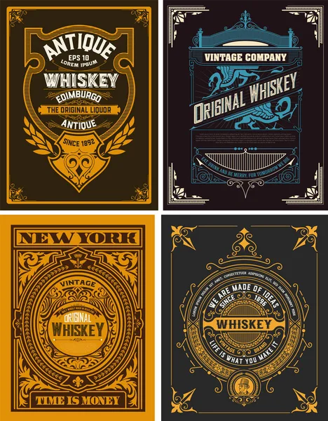 Set Whiskey-Labels. Vektor — Stockvektor