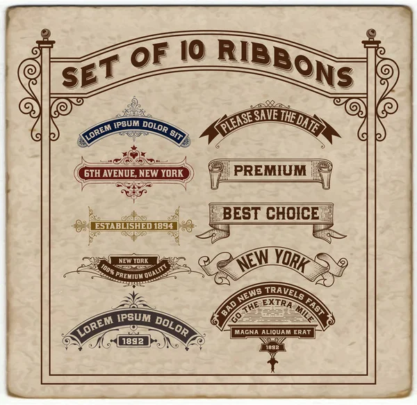 Set of 10 Ribbons — Stock Vector