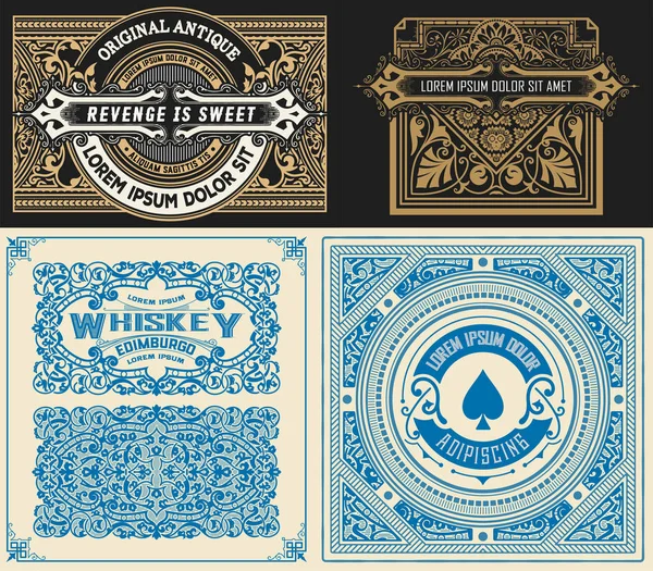 Set de 4 tarjetas vintage con estilo occidental. Capas — Vector de stock