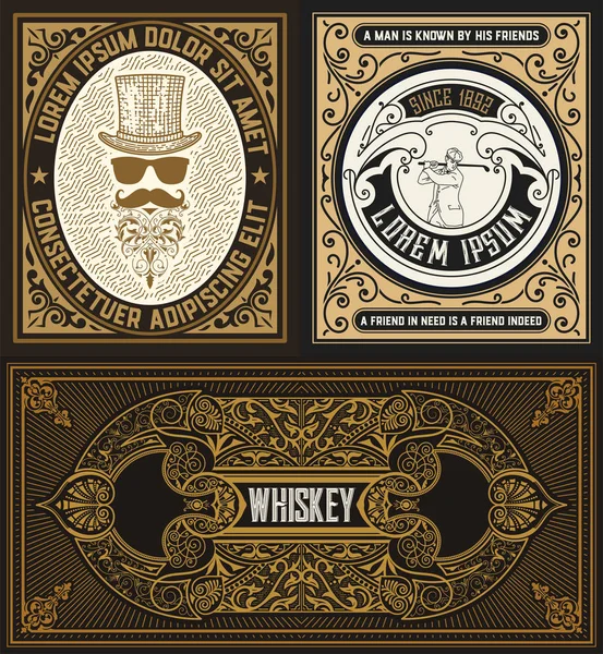 Conjunto de 3 tarjetas con motivos vintage — Vector de stock