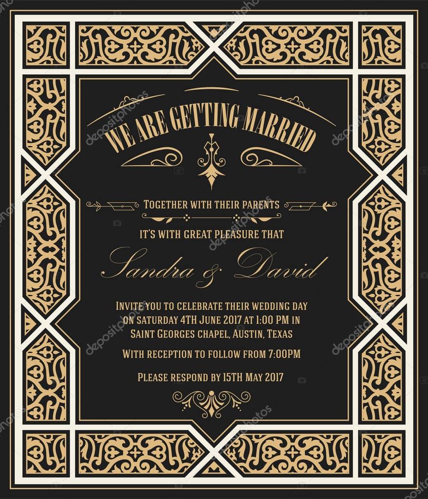 Wedding invitation vintage card with floral frame