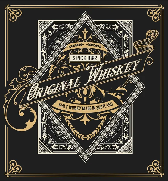 Starý design etikety pro etiketu Whiskey and Wine, banner restaurace, — Stockový vektor