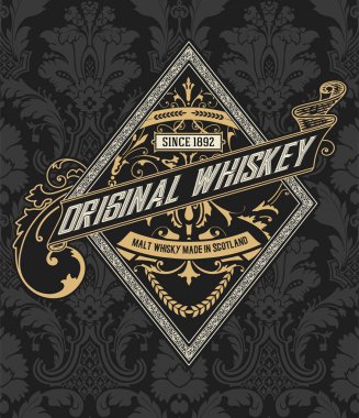 Tasarım ögelerine sahip likör etiketi