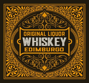 Tasarım ögelerine sahip likör etiketi