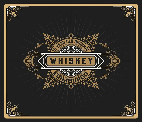 Viski ve Şarap etiketi için eski etiket tasarımı, Restoran afişi, — Stok Vektör