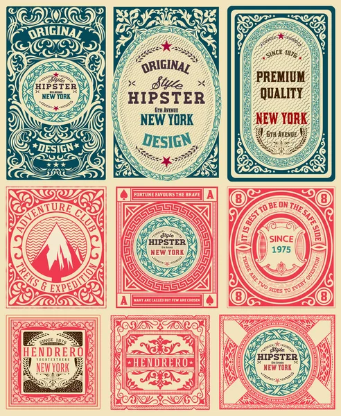 Set von 9 Vintage-Etiketten — Stockvektor