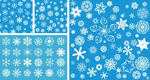 2 Snowflakes Seamless Background with mega snowflakes set — Stock Vector