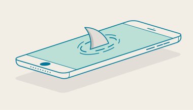 Köpekbalığı yüzgeci Smartphone yukarıda