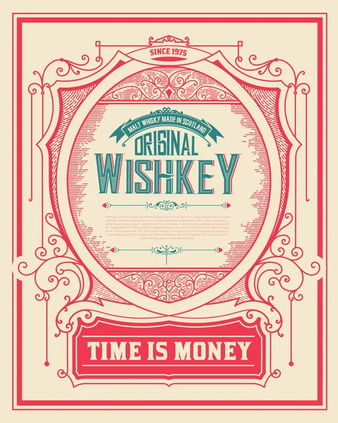 Ancienne étiquette Whiskey avec cadres vintage — Image vectorielle