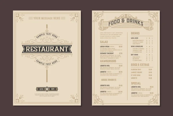 Modelo de brochura vetorial de design de menu e logotipo do restaurante. Vetor — Vetor de Stock