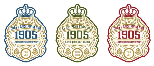 Modelo de design de rótulo de cerveja vintage com hop. Ilustração vetorial — Vetor de Stock