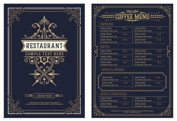 Modelo de brochura vetorial de design de menu de restaurante com log vintage —  Vetores de Stock