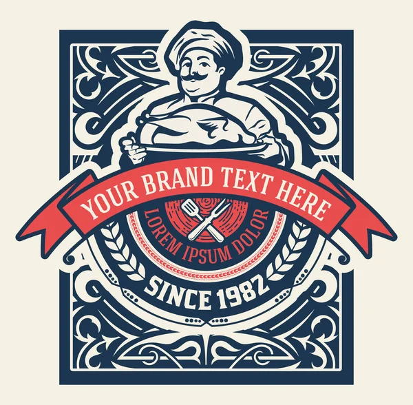 Vintage Restaurant Logo con ilustración Chef — Vector de stock