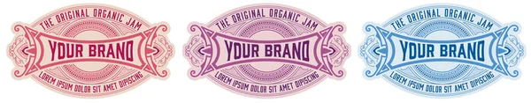 Antique Organic Jam Label Virágos Elemekkel — Stock Vector
