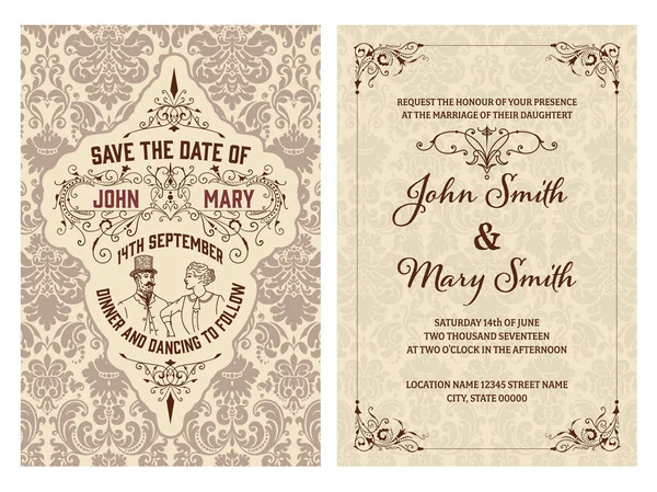 Invitación Boda Vintage Guarda Fecha Ilustración Vectorial — Vector de stock