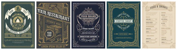 Set Van Vintage Menu Met Klassieke Premium Ornamenten — Stockvector