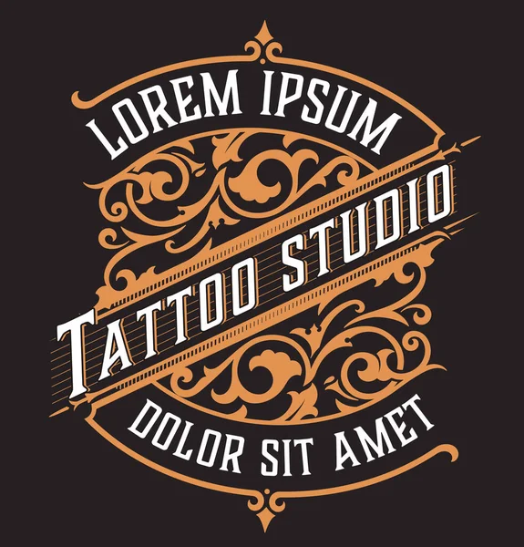 Tatto Logosu Çiçek Süslemeleri Ile Klasik Stil — Stok Vektör