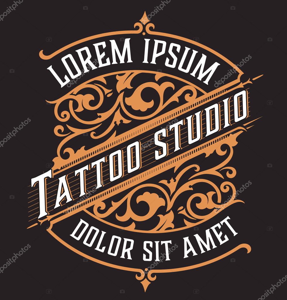 Tatto logo. Vintage style with Floral Ornaments