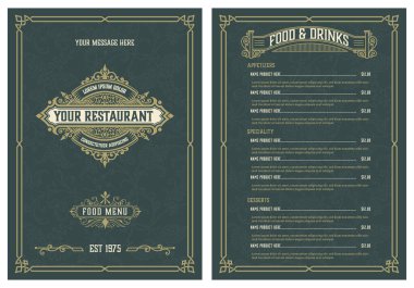 Restoran menüsü tasarımı için klasik şablon. Vektör katmanlı.