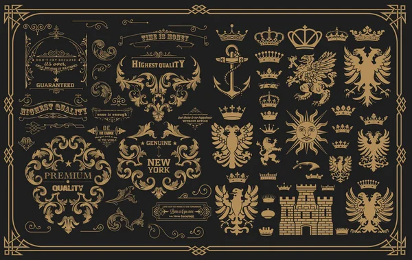 Uppsättning Heraldiska Element Och Barockprydnader — Stock vektor