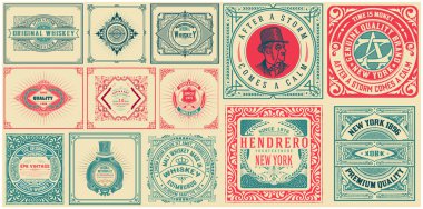 13 adet klasik etiket seti. Vektör katmanlı