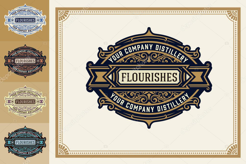 Luxury Logo template flourishes with floral ornaments. Vector illustration