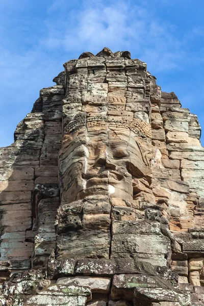 Část Pozůstatků Starobylé Kamenné Stěny Bayon Siemreap Kambodža — Stock fotografie