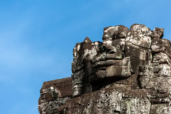 Část Pozůstatků Starobylé Kamenné Stěny Bayon Siemreap Kambodža — Stock fotografie