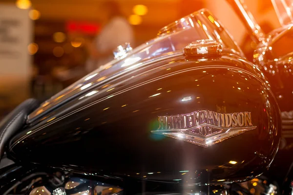 I-san Büyük Bisiklet Fuarı 2017. Udonthani, Tayland 26 Mayıs 2017. Harley Davidson motosikletinin logosu