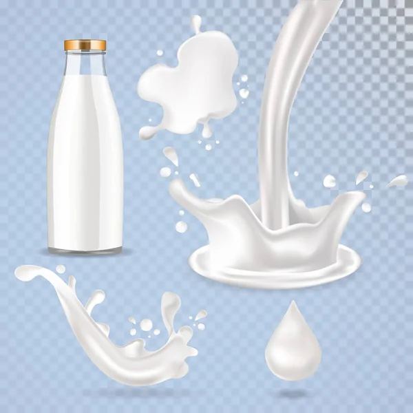 Бутылка молока и брызги — стоковый вектор