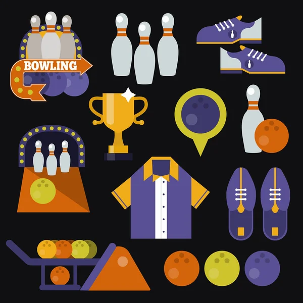 Éléments de bowling de style plat — Image vectorielle