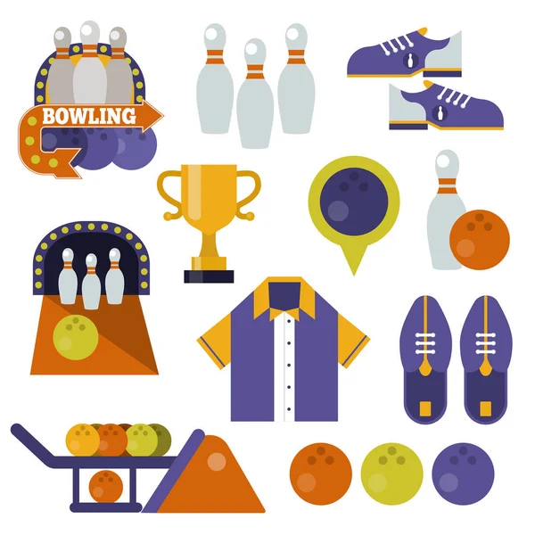 Éléments de bowling de style plat — Image vectorielle