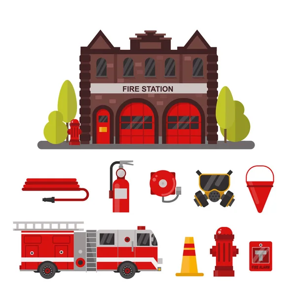 Conjunto de equipamentos de proteção contra bombeiros . —  Vetores de Stock