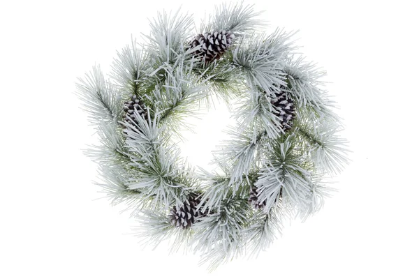 Snowy frosted natural pine Christmas wreath — Stock Photo, Image