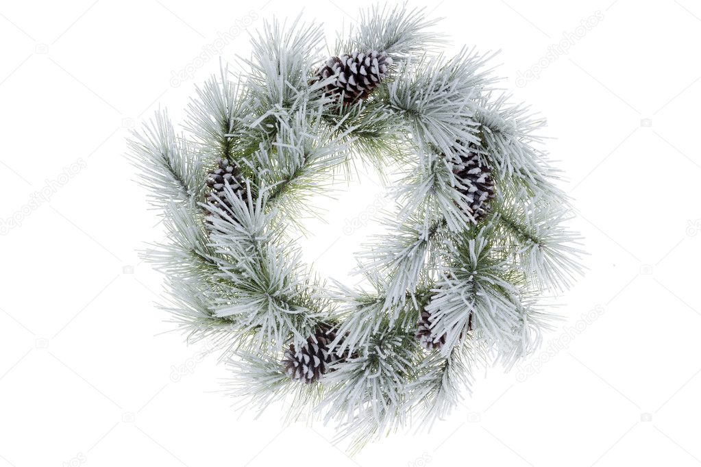 Snowy frosted natural pine Christmas wreath