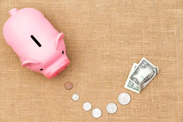 Trail of money leading to piggy bank — Stock Photo, Image
