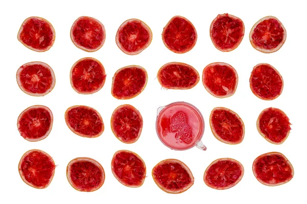 Six rows of ruby red grapefruit halves — Stock Photo, Image