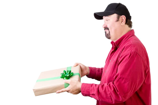 Side view of man giving or receiving a gift — Stock Photo, Image