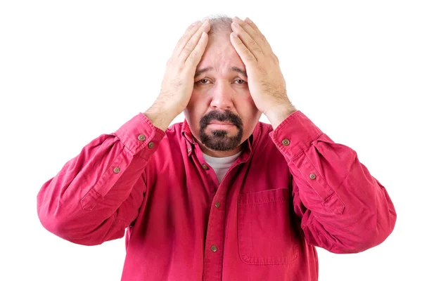 Depressed middle aged man with head in hands — Stock Photo, Image