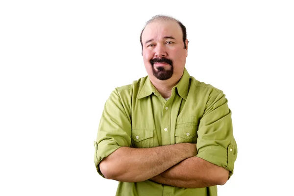 Grinning middle aged man with folded arms on white — Stock Photo, Image