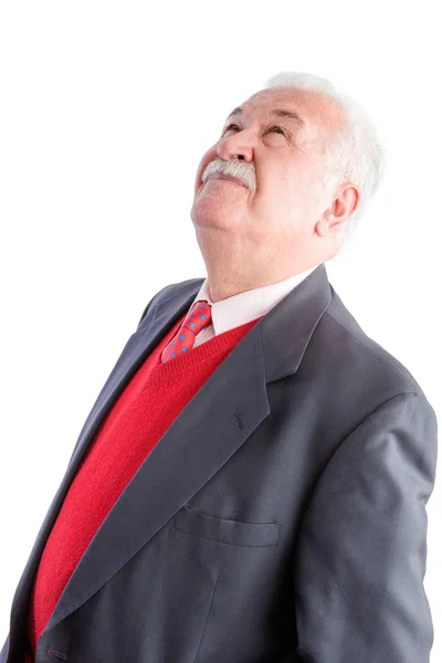 Close up of senior in business suit and red tie — Stock Photo, Image