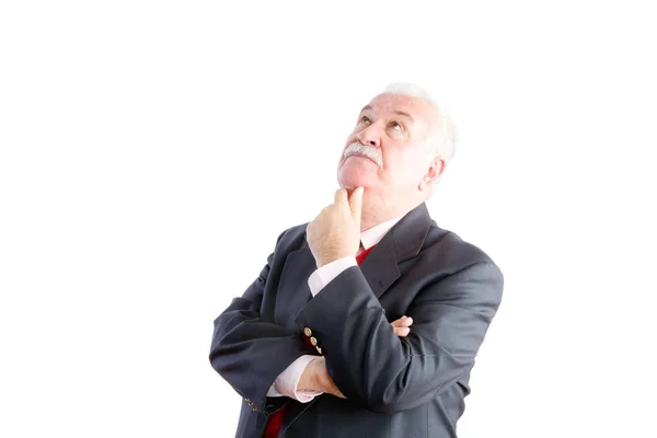 Thoughtful white haired senior businessman — Stock Photo, Image