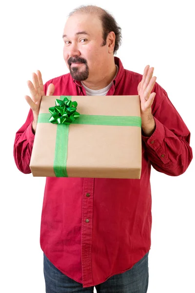 Generous balding man giving or receiving present — Stock Photo, Image