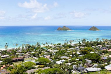 Mokulua Adaları üzerinde Lanikai, Oahu, Hawaii