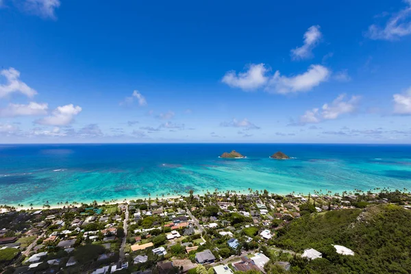 Vue turquoise sur l'océan Pacifique Îles Mokulua — Photo